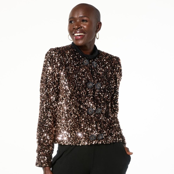 Antthony Women's Black Velvet Copper Sequin Jacket Size 1X - Picture 5 of 15